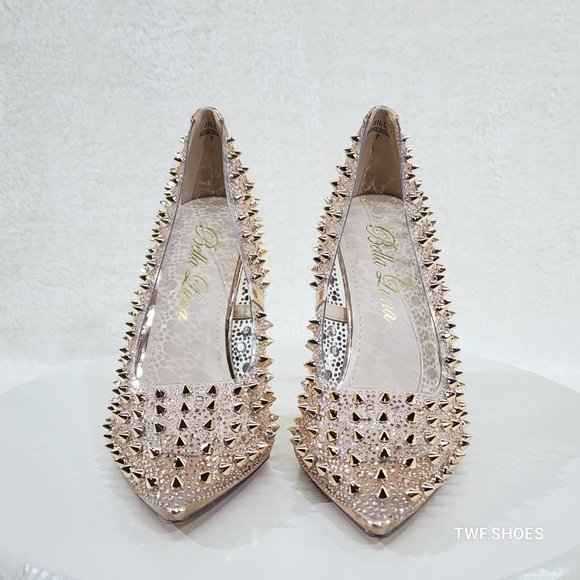 Spicy Stiletto PVC Clear Pumps Rose Gold Studs & Rhinestone Pumps High Heels - Picture 10 of 16
